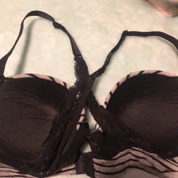 lace cross back black and greg stripe bra - Picture 3 of 3